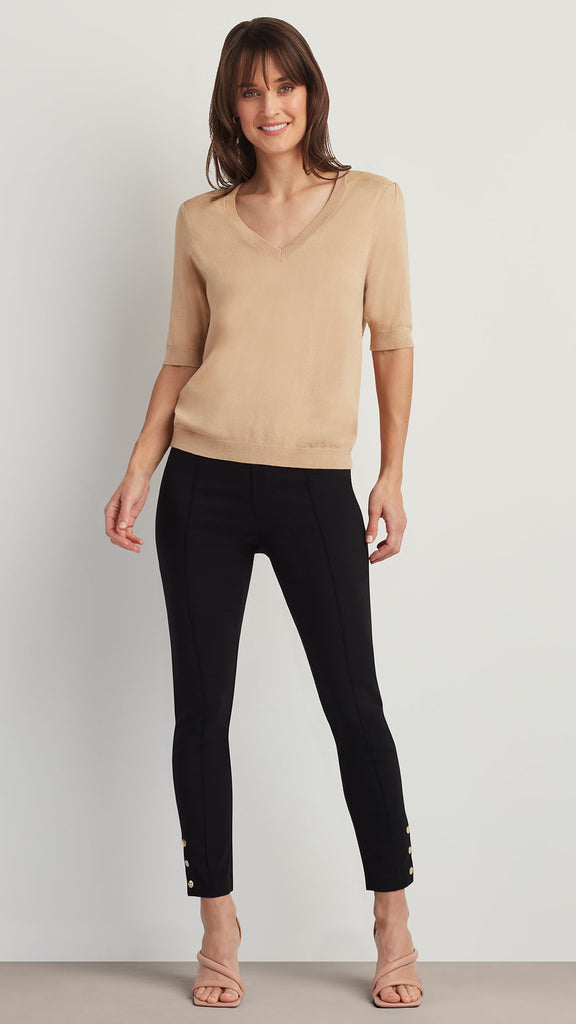 FAUX LEATHER TRIM SWEATER