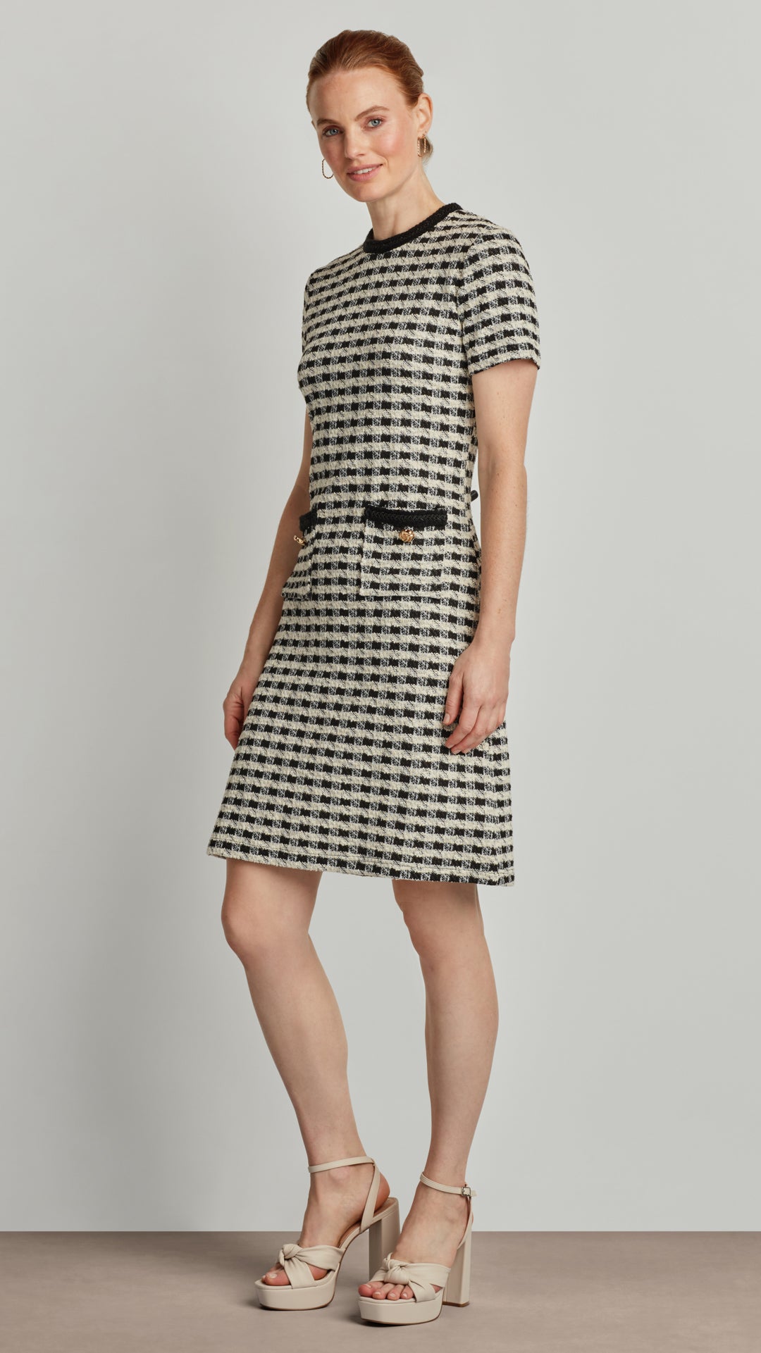LILY HOUNDSTOOTH BOUCLE DRESS BLACK/WHITE HOUNDSTOOTH / M LILY HOUNDSTOOTH BOUCLE DRESS BLACK/WHITE HOUNDSTOOTH / M