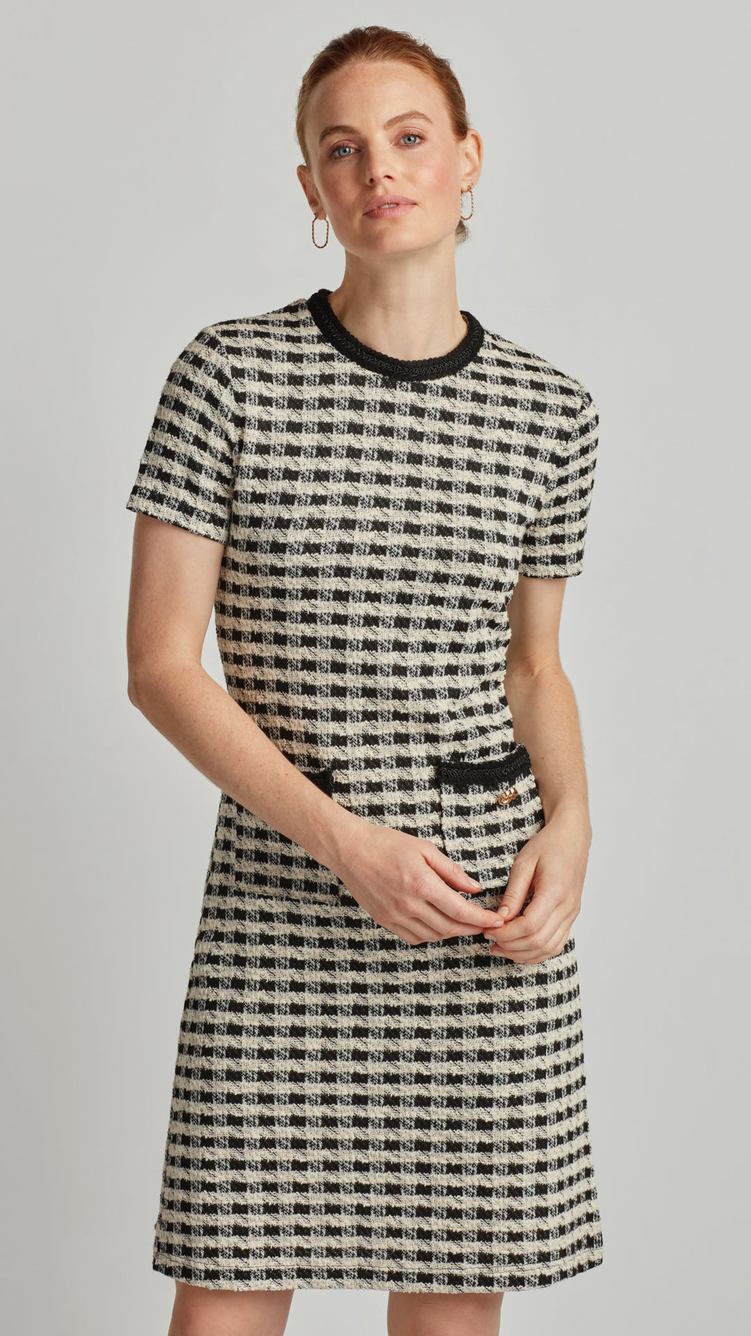 LILY HOUNDSTOOTH BOUCLE DRESS BLACK/WHITE HOUNDSTOOTH / M LILY HOUNDSTOOTH BOUCLE DRESS BLACK/WHITE HOUNDSTOOTH / M