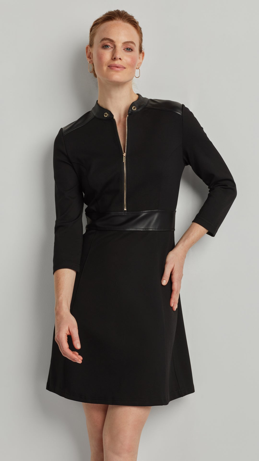 MANDARIN COLLAR MIXED MEDIA DRESS Ellen Tracy MANDARIN COLLAR MIXED MEDIA DRESS Ellen Tracy