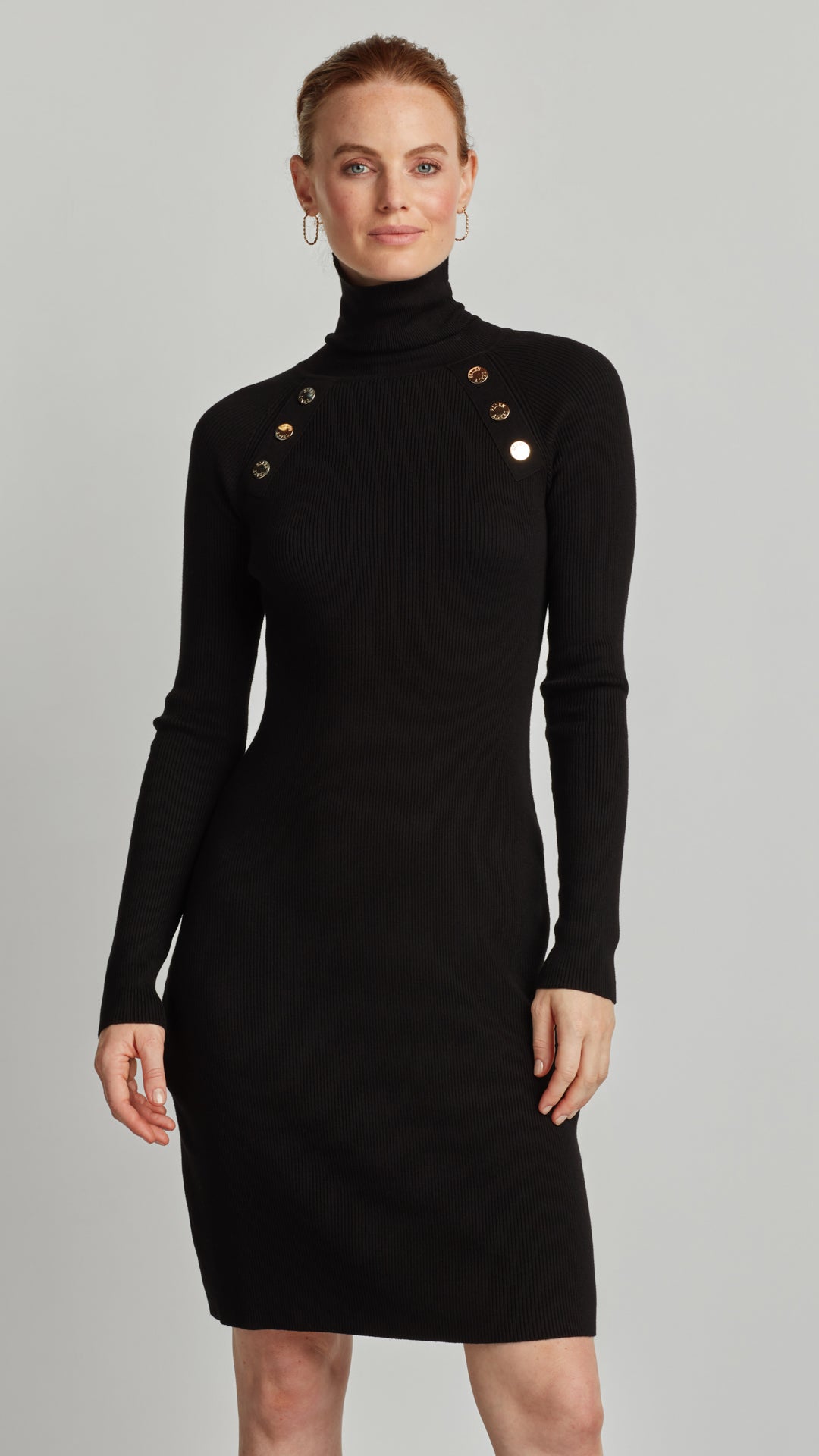 Rib Knit Turtleneck Contour Dress Black / Xs Rib Knit Turtleneck Contour Dress Black / Xs