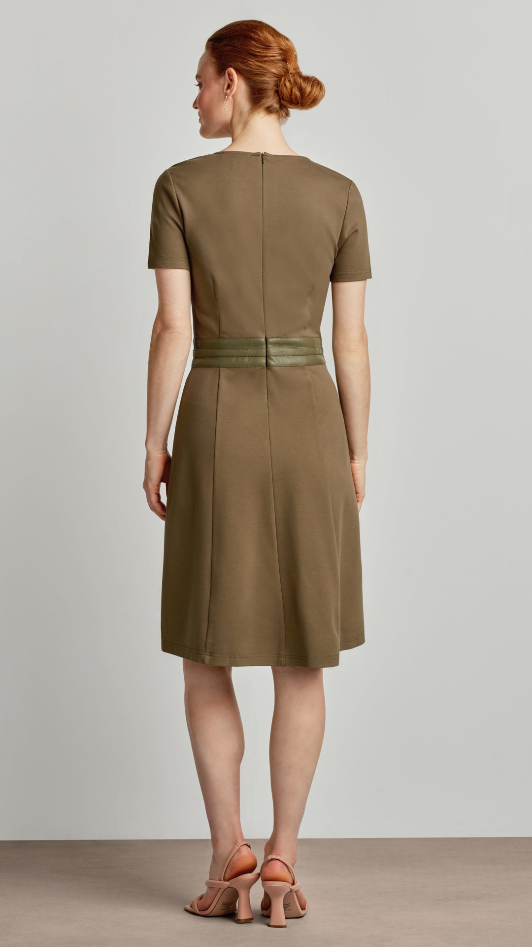 PONTE FLARE DRESS WITH VEGAN LEATHER TRIM Black / XL PONTE FLARE DRESS WITH VEGAN LEATHER TRIM Black / XL