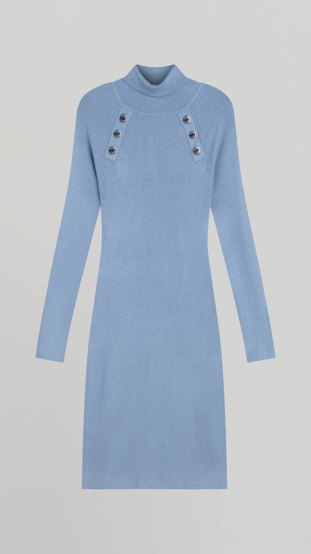 RIB KNIT TURTLENECK CONTOUR DRESS Dusk Blue / XS RIB KNIT TURTLENECK CONTOUR DRESS Dusk Blue / XS