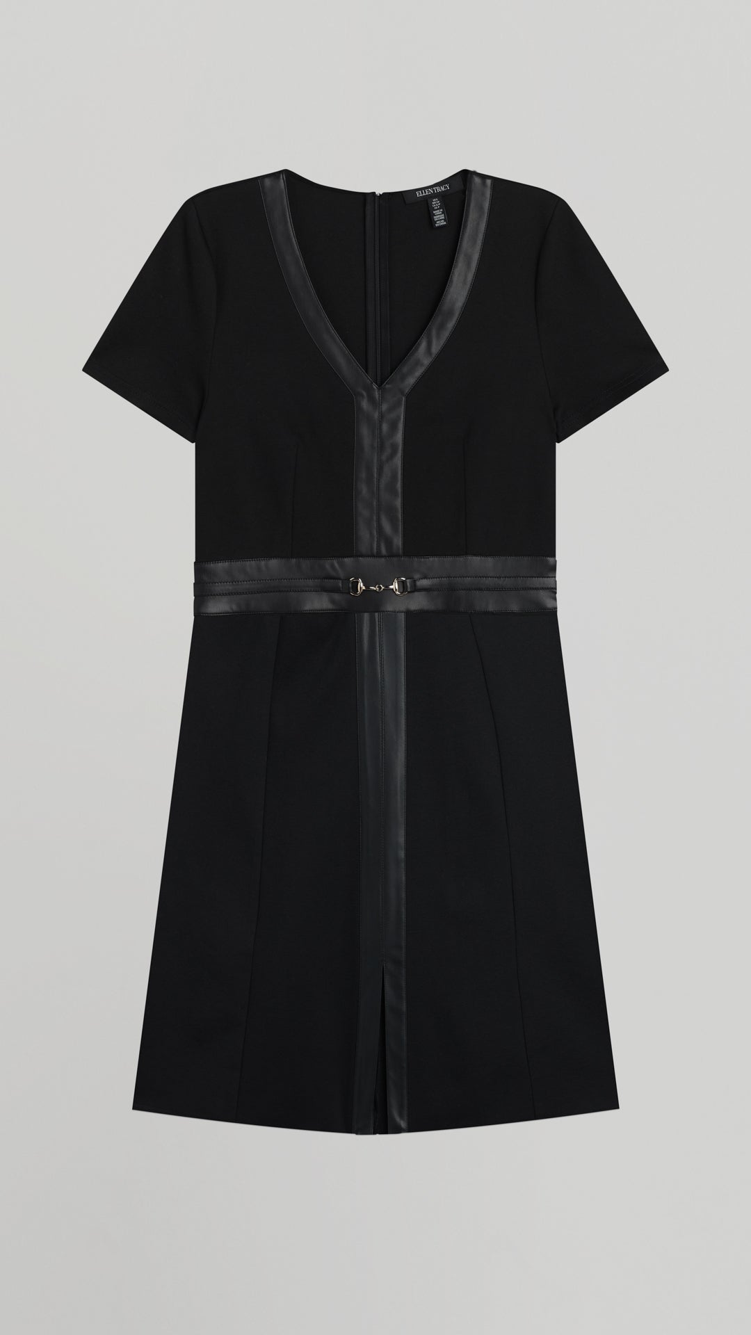 PONTE FLARE DRESS WITH VEGAN LEATHER TRIM Black / XL PONTE FLARE DRESS WITH VEGAN LEATHER TRIM Black / XL