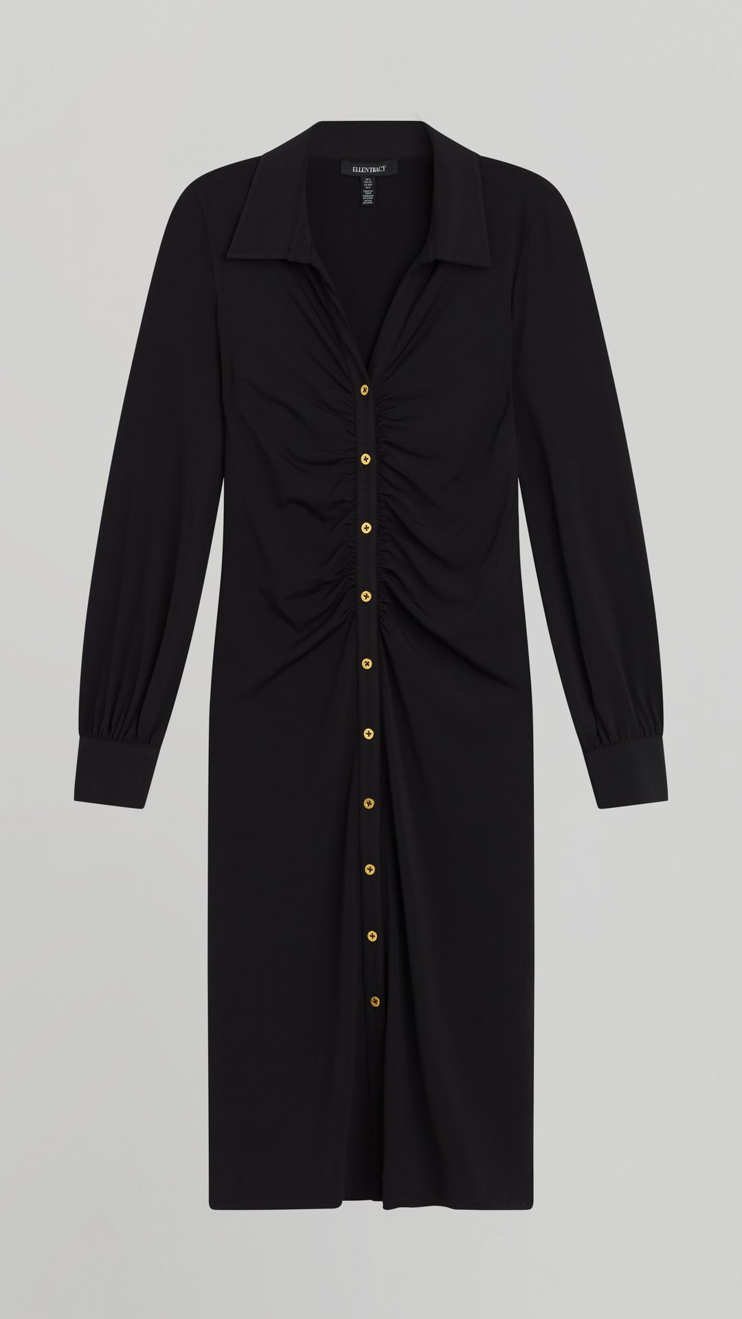RUCHED SLEEVE BUTTON FRONT DRESS Ellen Tracy RUCHED SLEEVE BUTTON FRONT DRESS Ellen Tracy