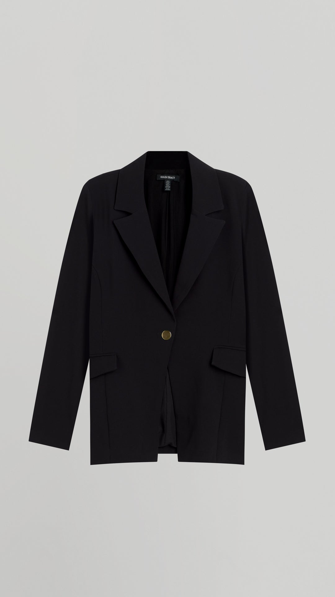 Ellen Tracy Blazer With Faux Leather Sleeves ONE-BUTTON BLAZER