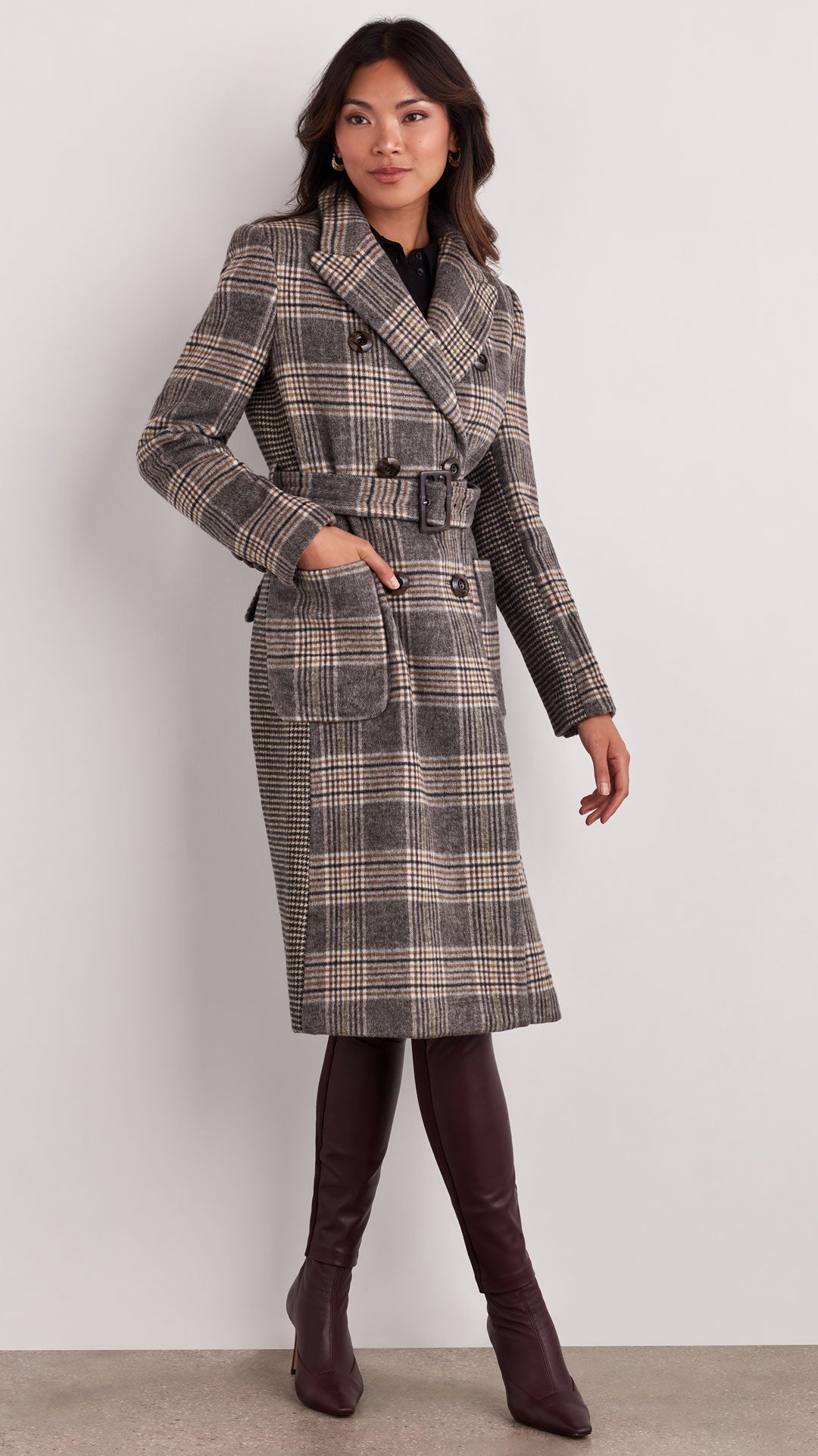 BELTED PLAID WOOL COAT – Ellen Tracy