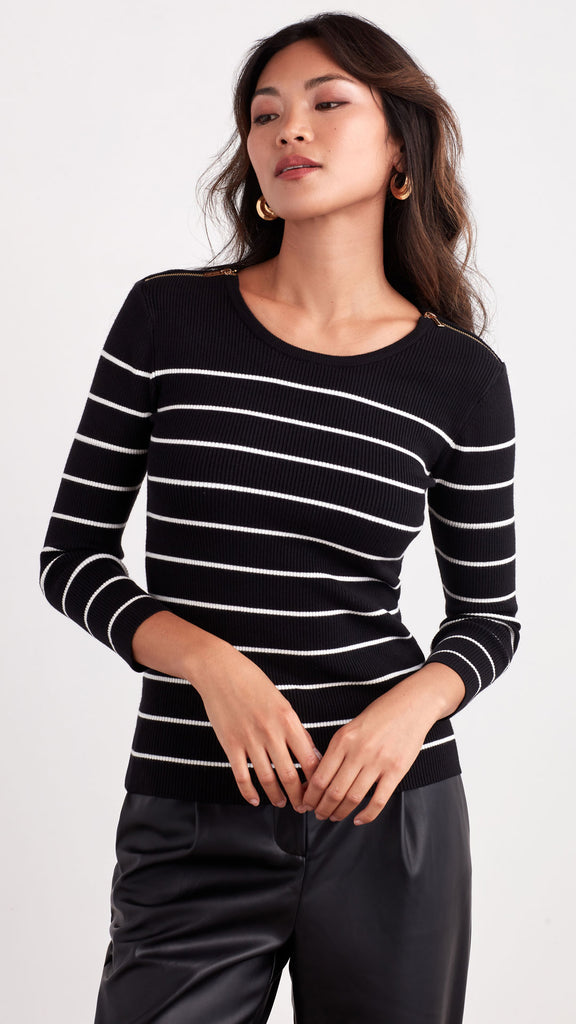 ZIPPER DETAIL RIBBED SWEATER
