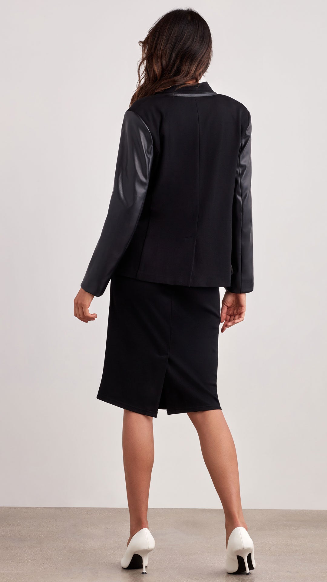 FAUX LEATHER MIXED MEDIA BLAZER - Main Image