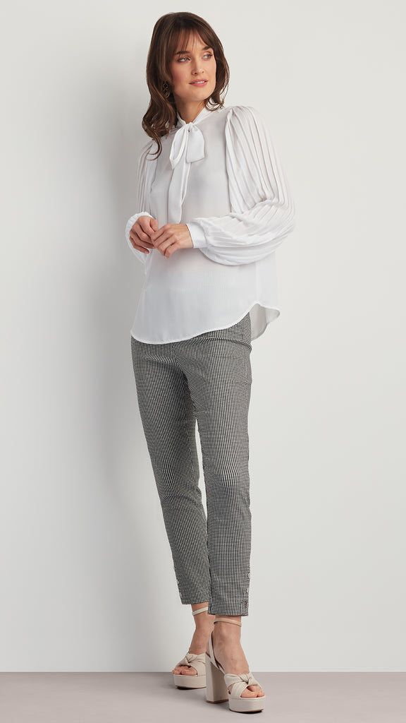 TIE NECK TOP WITH PLEATED SLEEVES