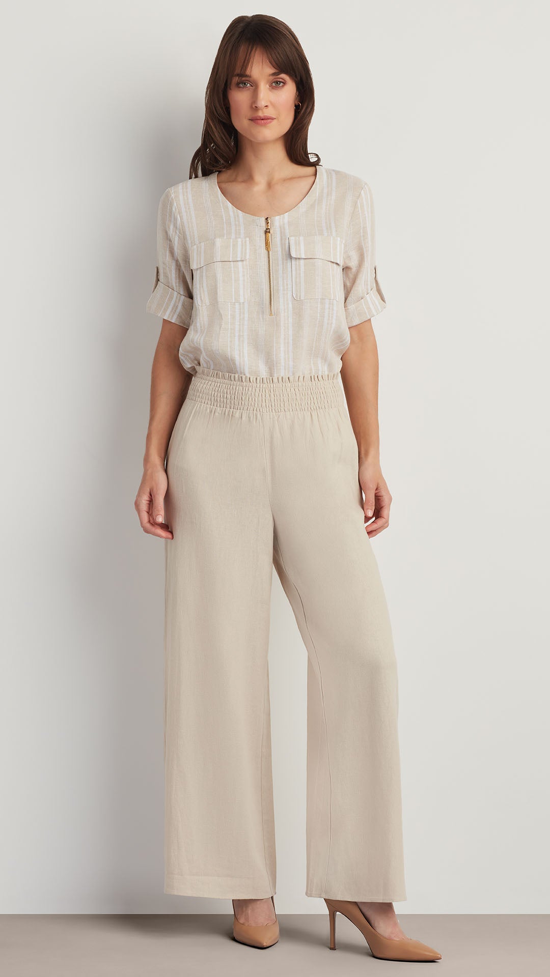 LINEN BLEND 3/4 SLEEVE UTILITY TOP – Ellen Tracy - Main Image