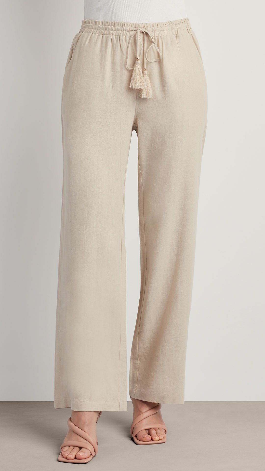 Cotonie Women's Cotton Linen Wide Leg Pants Casual Drawstring