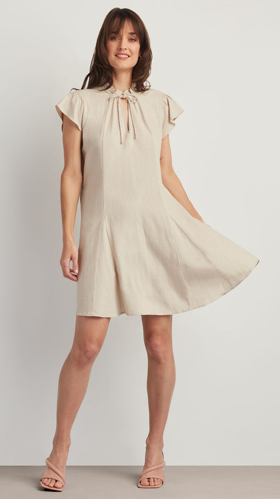 ellen tracy dresses Flutter Sleeve Midi Dress Neckline Tie TIE WAIST V-NECK DRESS Mauve