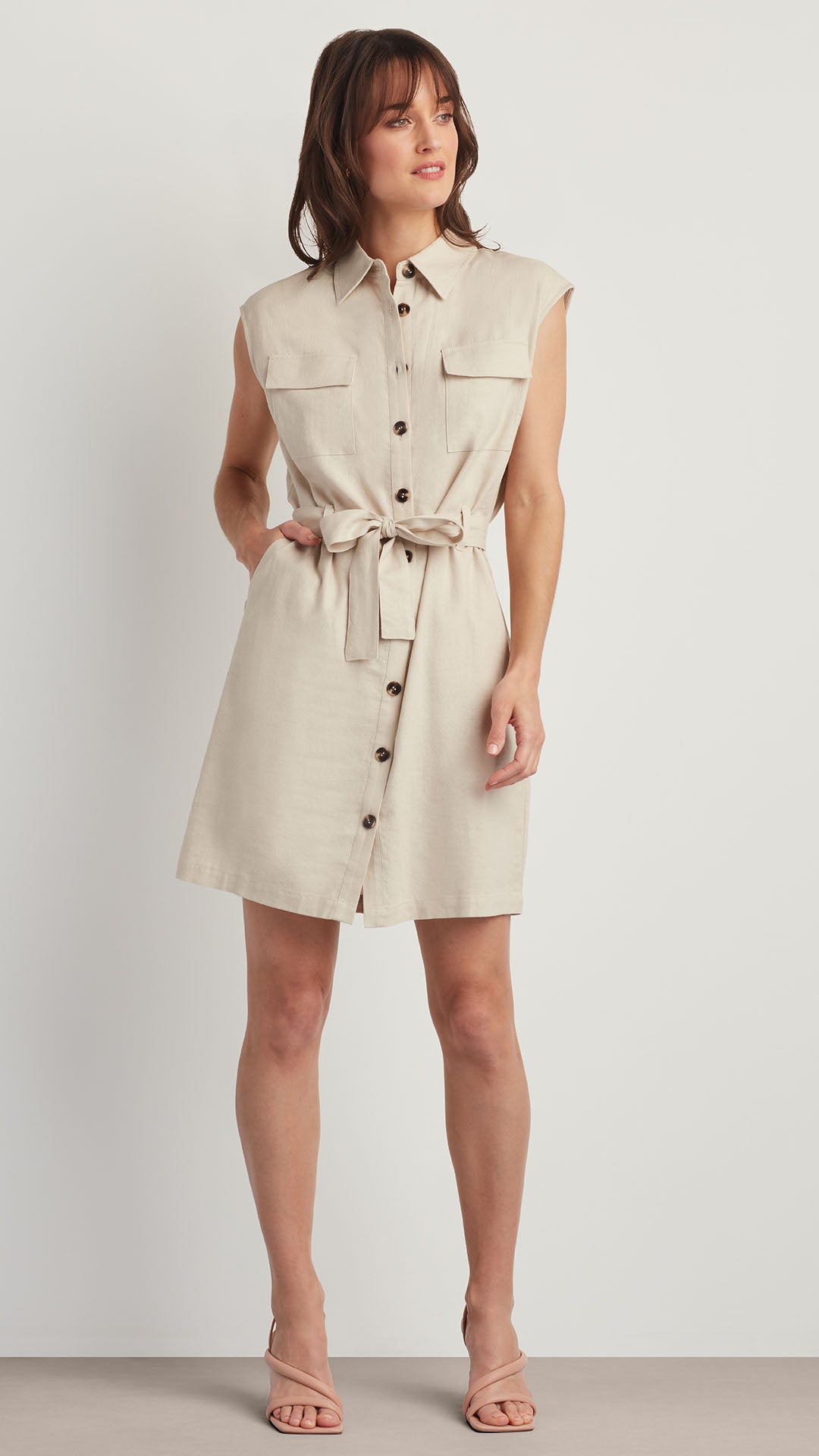 Linen BLEND SHIRT DRESS Linen / M Linen BLEND SHIRT DRESS Linen / M