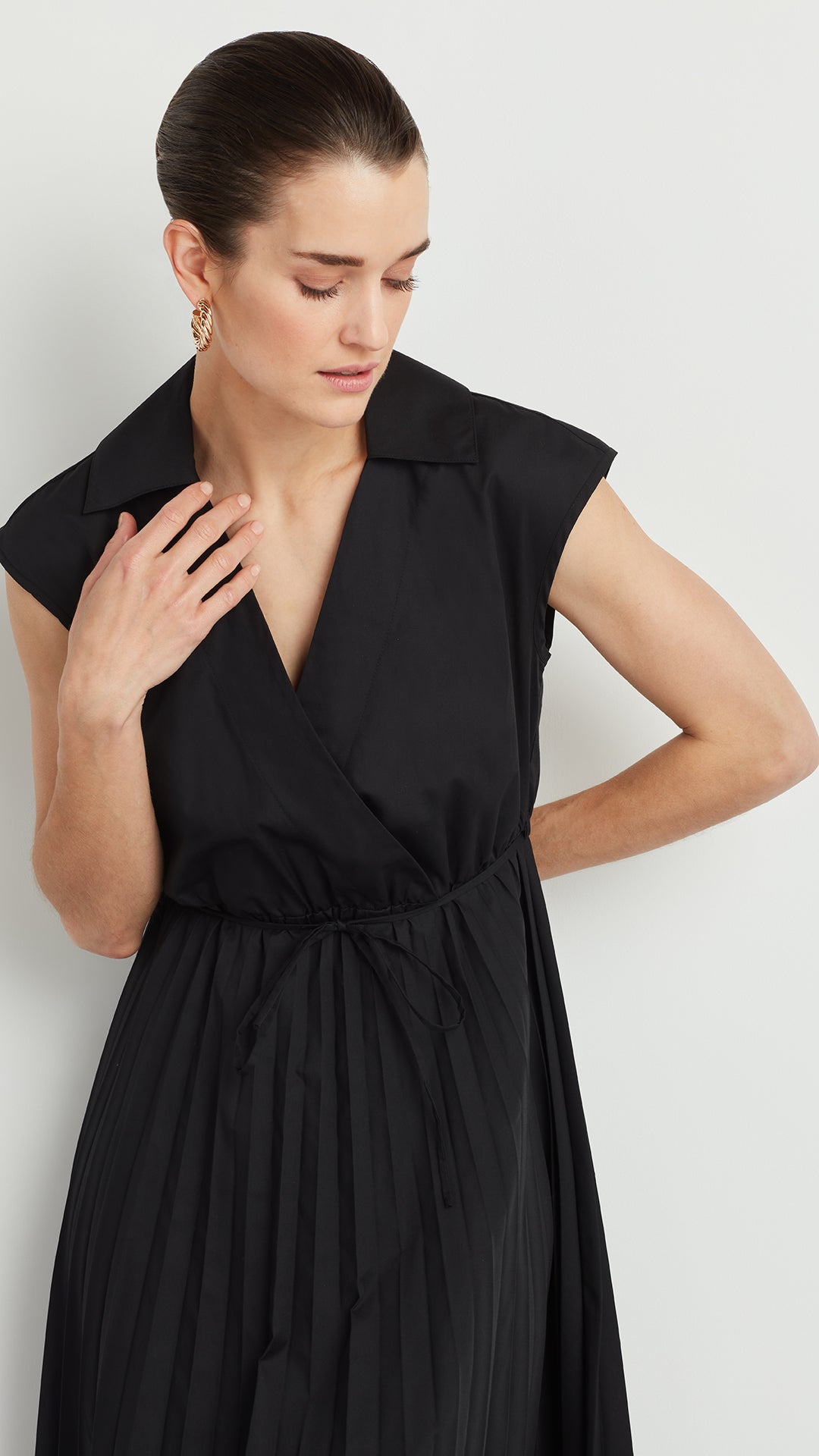 pleated wrap dress in sleek poplin Sleek Poplin Pleated Wrap Dress